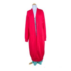 Karen Grace Red Open Front Long Knit Cardigan with Two Front Pockets Duster  XL
